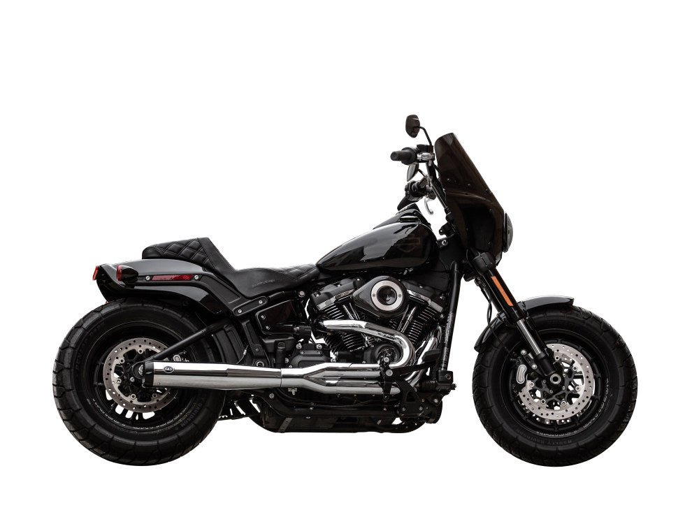 2-into-1 SuperStreet Exhaust - Chrome with Black End Cap. Fits Softail 2018-2024 Non-240 Rear Tyre Models.