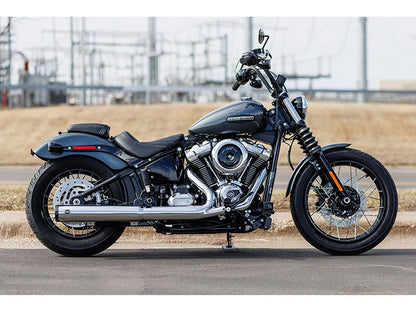 4in. Grand National Slip-On Muffler - Chrome with Black End Cap. Fits Softail Street Bob, Low Rider S, Low Rider ST & Heritage 2025up