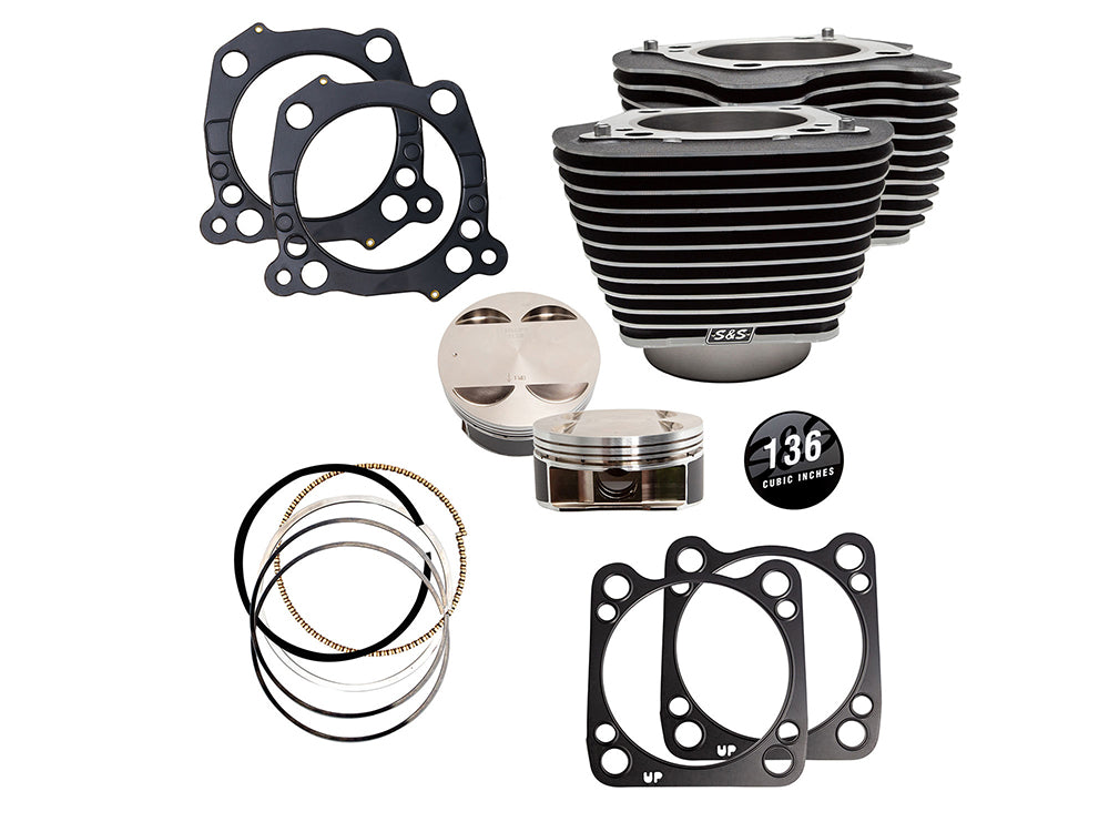 136ci Stroker Big Bore Kit with Highlighted Fins - Black. Fits Milwaukee-Eight 2017up with S&S 4-5/8in. Stroker Flywheel.