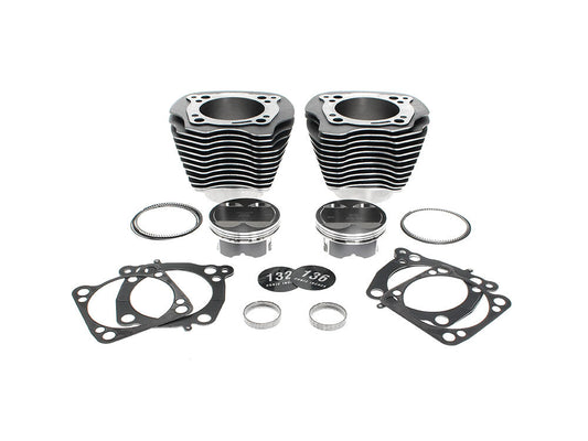 132ci Big Bore Kit with Highlighted Fins & Mid Level Compression - Black Granite. Fits CVO Milwaukee-Eight 2017up with 117ci Engine