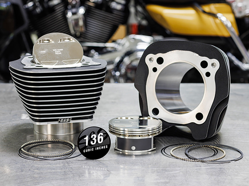 136ci Big Bore Kit with Highlighted Fins - Black Granite. 11.0:1 Compression. Fits CVO Milwaukee-Eight 2023up with 121ci Engine