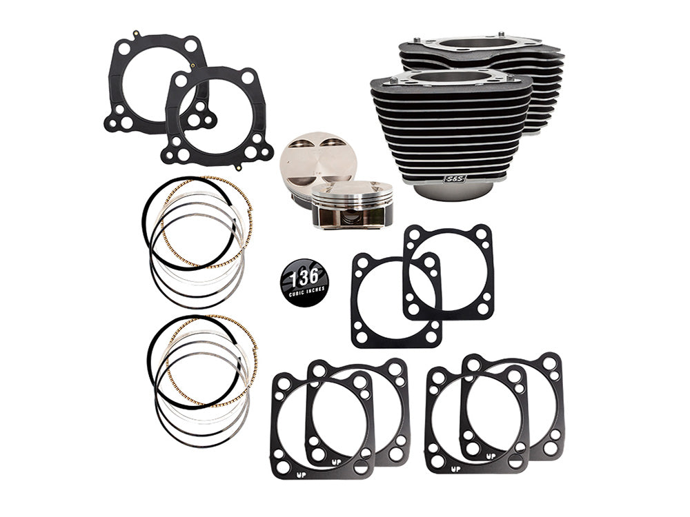 136ci Big Bore Kit with Highlighted Fins - Black Granite. 11.0:1 Compression. Fits CVO Milwaukee-Eight 2023up with 121ci Engine