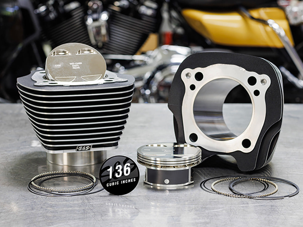 136ci Big Bore Kit with Highlighted Fins - Black Granite. 13.0:1 Compression. Fits CVO Milwaukee-Eight 2023up with 121ci Engine