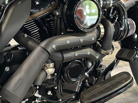 Tornado Turbo Kit - Black Exhaust, Black Billet. Fits Touring 2017-2023 and Softail 2018-2024