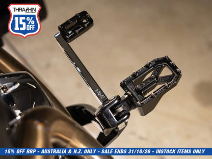 Aggressor Footpegs - Black. Fits Softail 2018up Front Rider