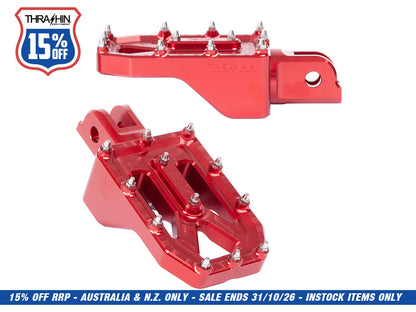 Aggressor Footpegs - Red. Fits Softail 2018up Front Rider