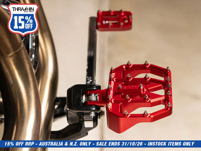 Aggressor Mini Floorboards - Red. Fits Softail 2018up Front Rider