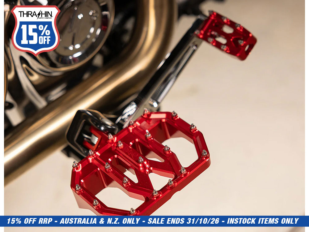 Aggressor Mini Floorboards - Red. Fits Softail 2018up Front Rider
