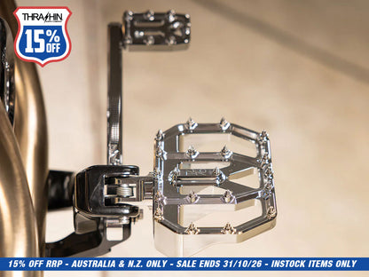 Aggressor Mini Floorboards - Chrome. Fits Softail 2018up Front Rider