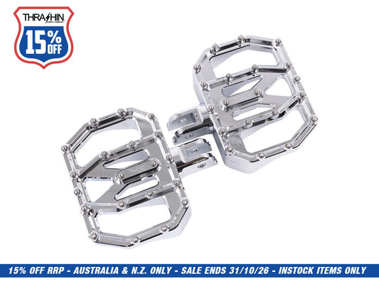 Aggressor Mini Floorboards - Chrome. Fits Softail 2018up Front Rider