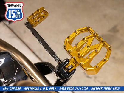 Aggressor Mini Floorboards - Gold. Fits Softail 2018up Front Rider
