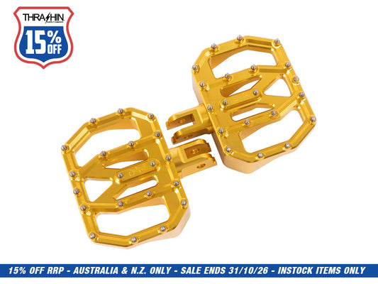 Aggressor Mini Floorboards - Gold. Fits Softail 2018up Front Rider