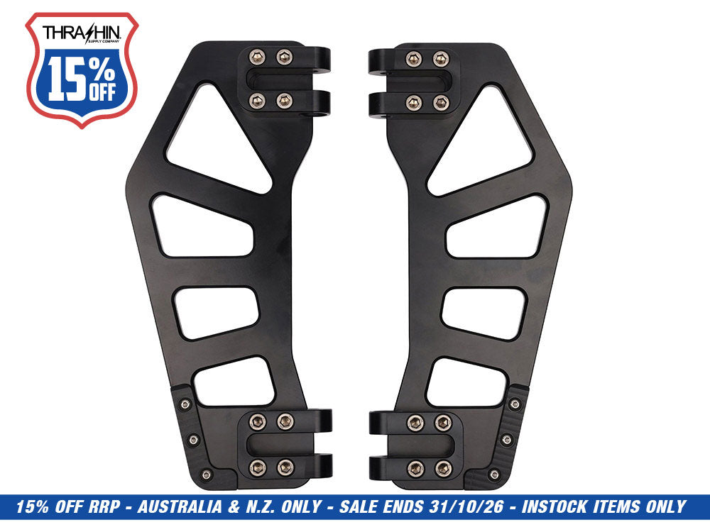 Black Apex Bagger Rider Floorboards. Fits Touring 1980up, FL Softail 1986-2017 & Dyna Switchback 2012-2016