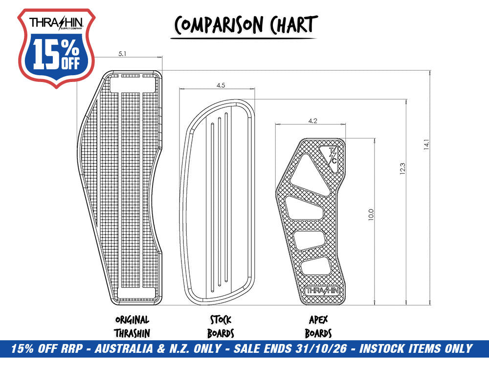 Black Apex Bagger Rider Floorboards. Fits Touring 1980up, FL Softail 1986-2017 & Dyna Switchback 2012-2016