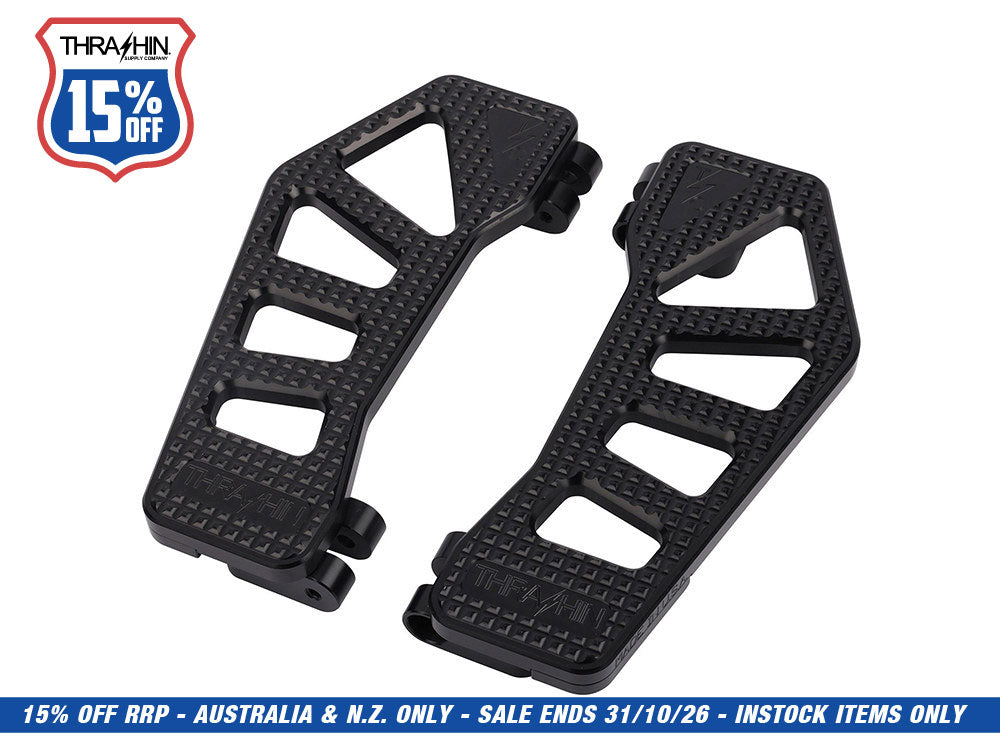 Black Apex Bagger Rider Floorboards. Fits Touring 1980up, FL Softail 1986-2017 & Dyna Switchback 2012-2016