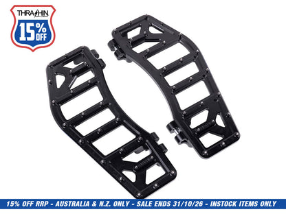 Aggressor Rider Floorboards - Black. Fits Touring 1980up, FL Softail 1986-2017 & Dyna Switchback 2012-2016