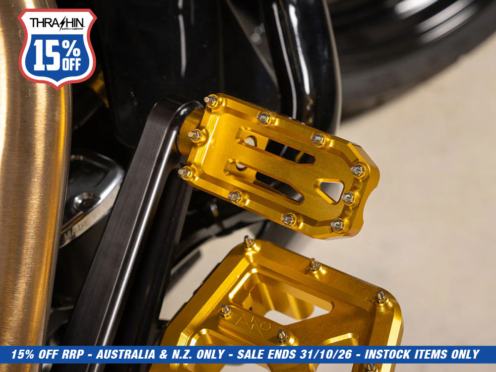 Aggressor Brake Arm Pedal - Gold. Touring 2014up (Using Thrashin Brake Arms)