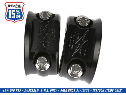 OG Clutch & Brake Perch Clamp - Black. Fits Softail 1984-2024, Dyna 1991-2017, Most Touring 1982-2024, Sportster 1982-2003 & FXR 1982-1994