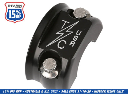 OG Clutch & Brake Perch Clamp - Twice Cut Black. Fits Softail 1984-2024, Dyna 1991-2017, Most Touring 1982-2024, Sportster 1982-2003 & FXR 1982-1994