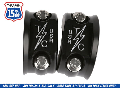OG Clutch & Brake Perch Clamp - Twice Cut Black. Fits Softail 1984-2024, Dyna 1991-2017, Most Touring 1982-2024, Sportster 1982-2003 & FXR 1982-1994
