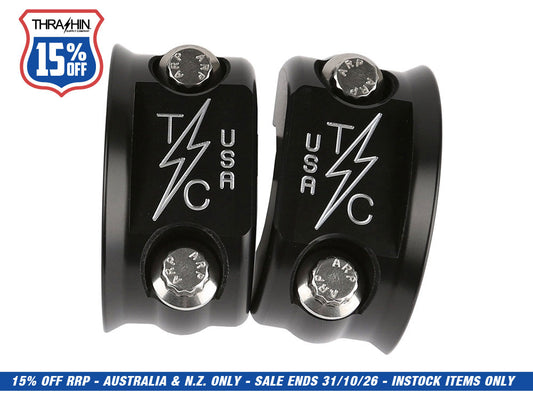 OG Clutch & Brake Perch Clamp - Twice Cut Black. Fits Softail 1984-2024, Dyna 1991-2017, Most Touring 1982-2024, Sportster 1982-2003 & FXR 1982-1994