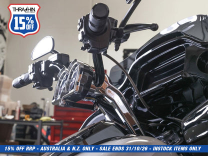 Thrashin Risers to Gauges Relocation Front Extension Bracket - Black. Fits Road Glide 2015up.