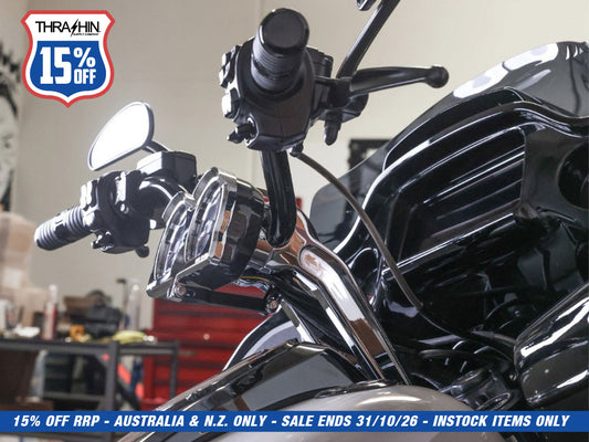 Thrashin Risers to Gauges Relocation Front Extension Bracket - Black. Fits Road Glide 2015up.