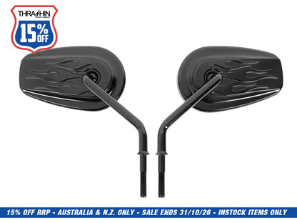 Billet Mini Mirrors Flame - Black