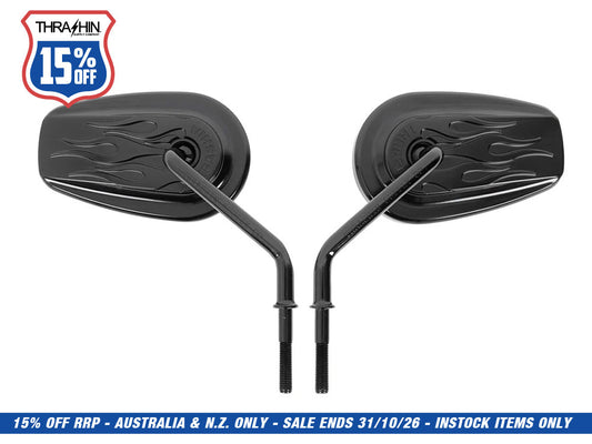 Billet Mini Mirrors Flame - Black