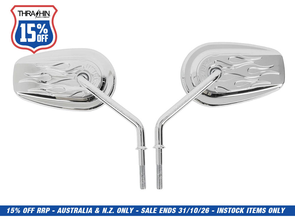Billet Mini Mirrors Flame - Chrome
