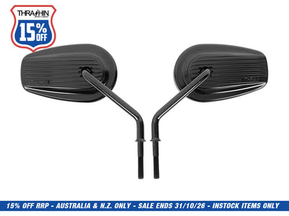 Billet Mini Mirrors Finned - Black