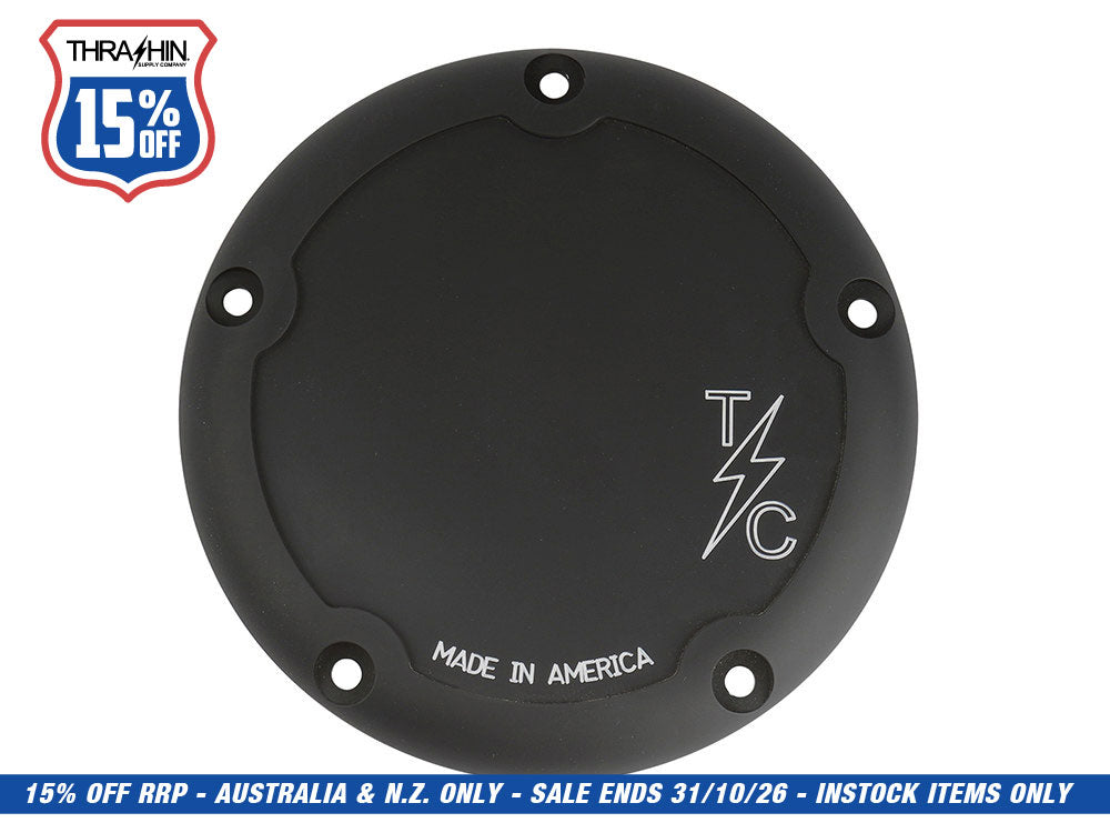 5-Hole Dished Billet Derby Cover - Black. Fits Softail 1999-2018, Dyna 1999-2017 & Touring 1999-2015.
