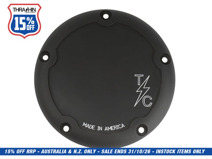 5-Hole Dished Billet Derby Cover - Black. Fits Softail 1999-2018, Dyna 1999-2017 & Touring 1999-2015.