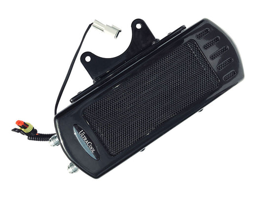 Fan Assisted Side Mount Oil Cooler Kit - Gloss Black. Fits Dyna 1991-2017