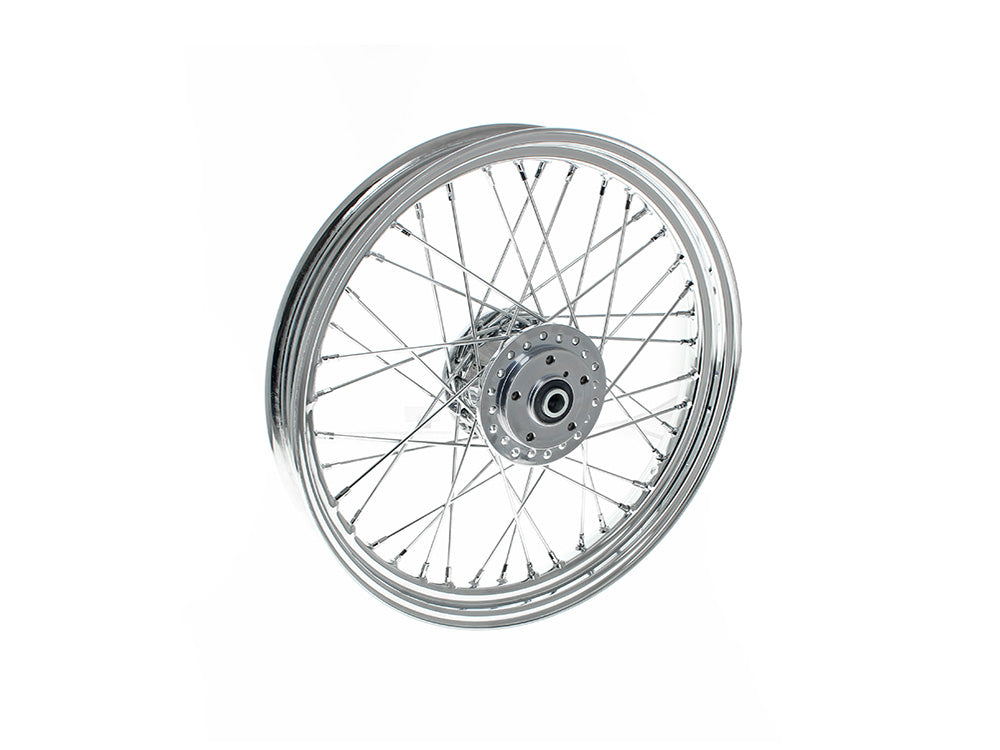 19in. x 2.50in. Front 40 Spoke Cross Laced Wheel - Chrome. Fits Narrow Glide Dyna 1991-1999, FXR 1984-1994 & Sportster 1984-1999.