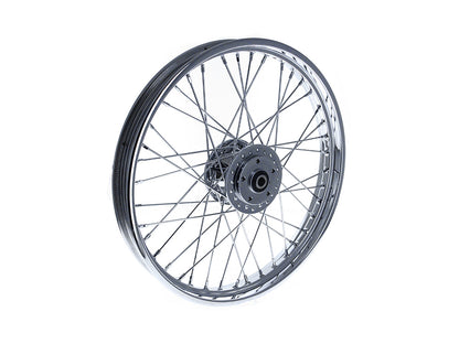 21in. x 2.15in. Front 40 Spoke Cross Laced Wheel - Chrome. Fits Narrow Glide Dyna 1991-1999, FXR 1984-1994 & Sportster 1984-1999.